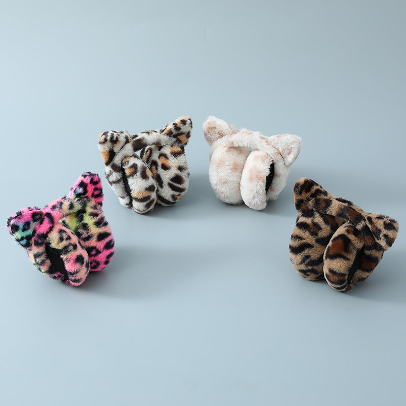 Wholesale Leopard Print Warm Winter Plush Winter Earmuffs Plush Cute Folding Earmuffs